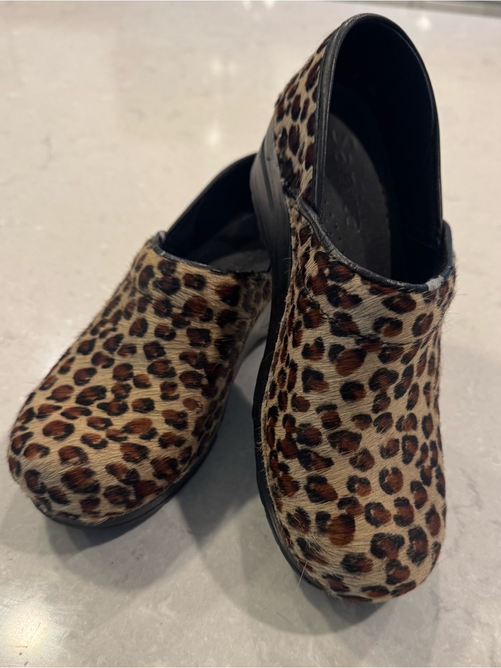 Sanita Lyon Leopard Print Professional Danish Clogs in Brown and Black